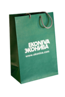 Бумажный пакет из зеленого эфалина печать логотипа шелкографией